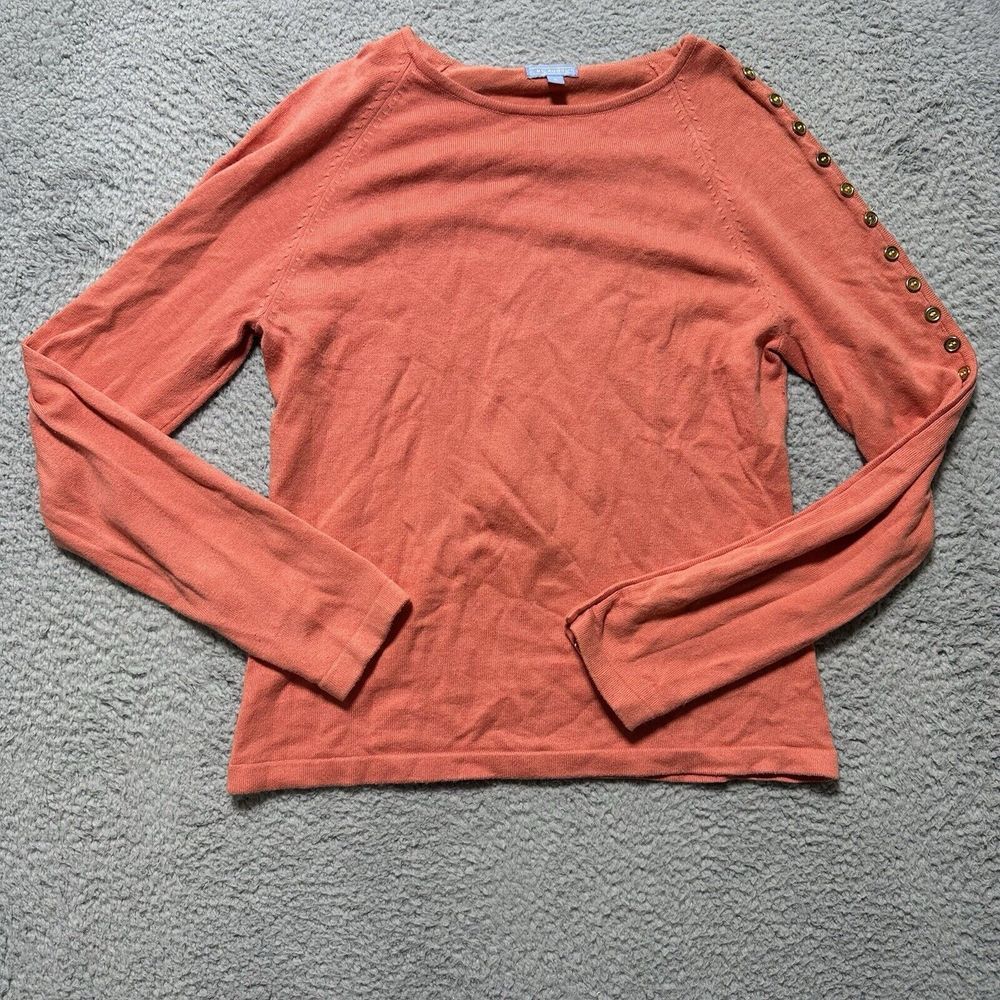 J McLaughlin Sweater Size S Button Sleeve Cuff‎ Cotton Blend Knit Orange Cottage